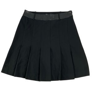 Karl Lagerfeld Paris Black Pleated Mini Skirt with Faux Leather Waistband Size 8